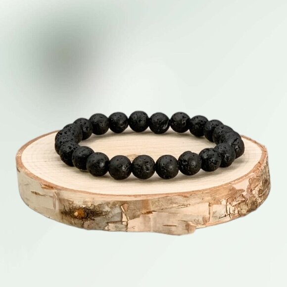 Lava Bead Bracelet, Black Volcanic Rock, Essential Oil Diffuser, Stretch - Picture 6 of 16